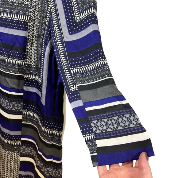 H&M Blue Geometric Scarf Print Shift Dress 3/4 Sleeve Keyhole Back Size 6 #185 - Picture 4 of 5